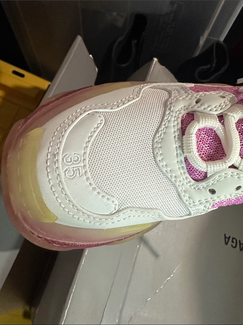 Balenciaga White and Pink Triple S Chunky Sneakers - Picture 7 of 16